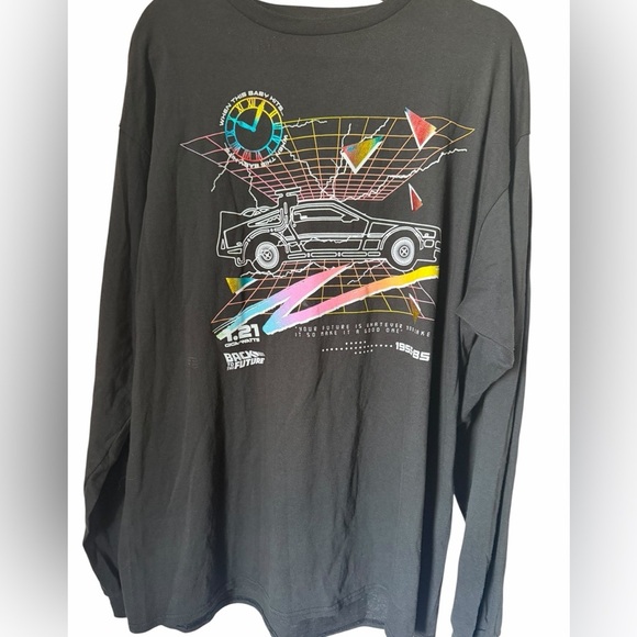 Back to the Future Black Delorean Long Sleeve Graphic Tee 100% Cotton